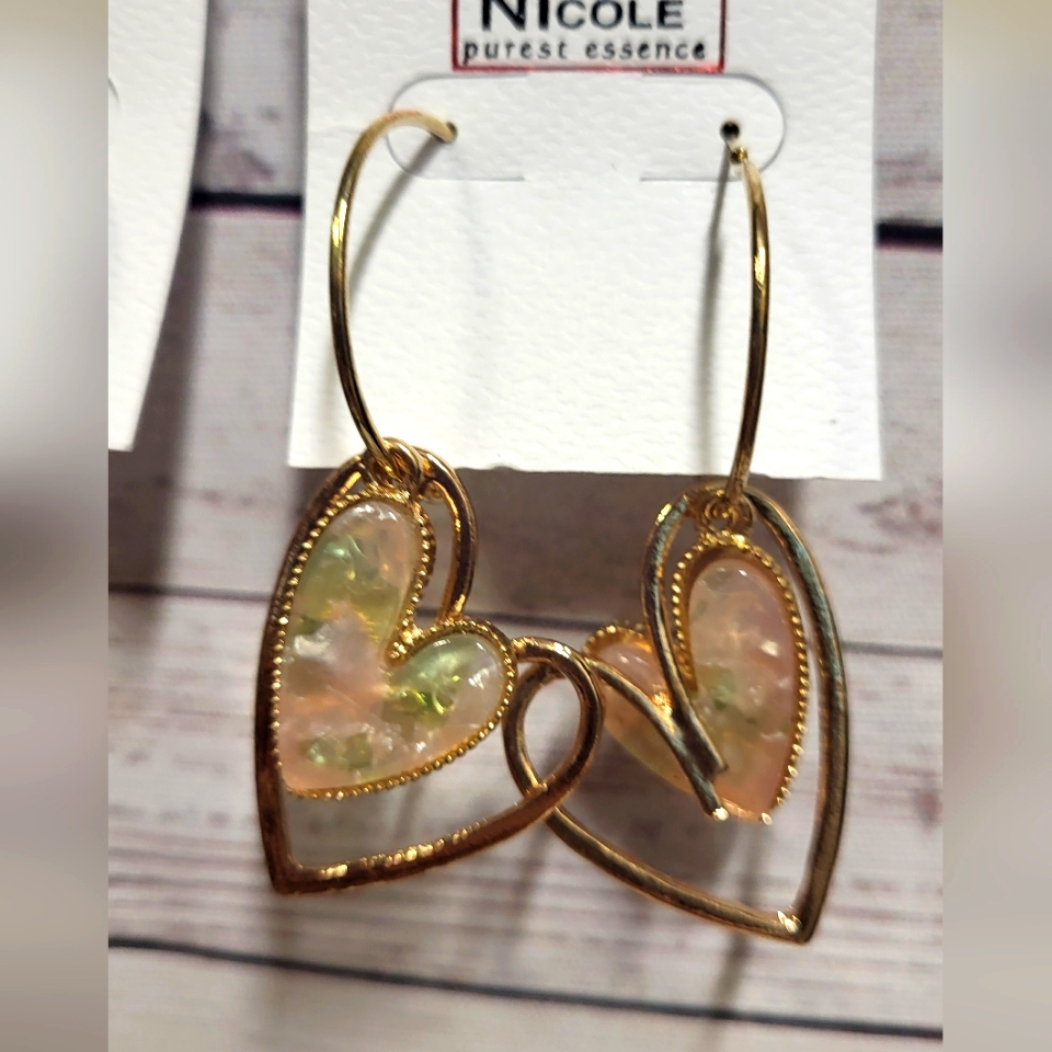 New Nicole Purest Essence Gold Heart Multicolor Dangle Earrings